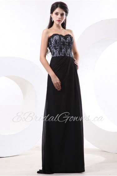 Chiffon Sweetheart Floor Length Column Dress with Lace