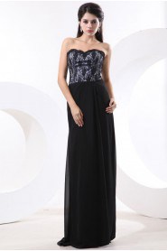 Chiffon Sweetheart Floor Length Column Dress with Lace