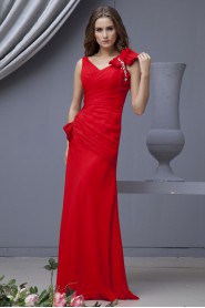 Chiffon V-Neckline Floor Length A-line Dress with Bowtie