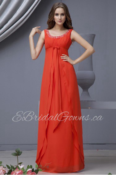 Chiffon Scoop Neckline Floor Length Empire Line Dress