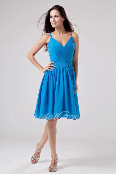 Chiffon Spaghetti Straps Short Dress with Pleated