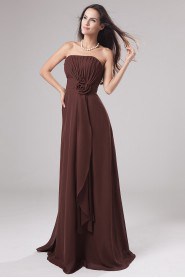 Chiffon Strapless Floor Length Empire Dress with Hand-made Flower