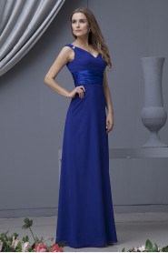 Chiffon V-Neckline Floor Length A-line Dress with Beaded