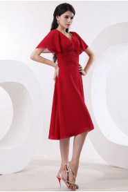 Chiffon V-Neckline Short A-line Dress with Short Sleeves