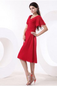 Chiffon V-Neckline Short A-line Dress with Short Sleeves