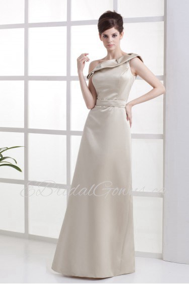 Satin One-Shoulder Floor Length A-line Dress with Ruffle