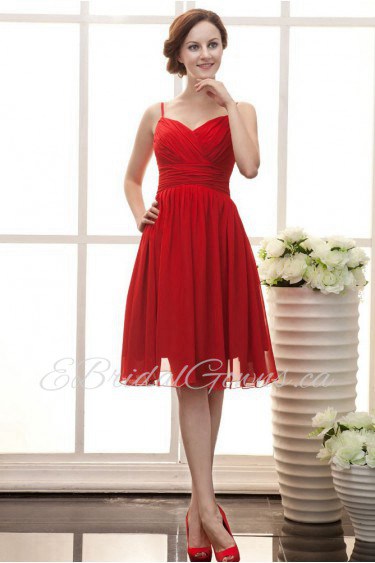 Chiffon Spaghetti Straps Short A-line Dress with Ruffle