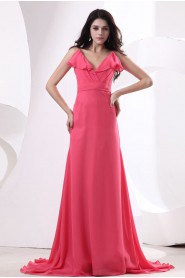 Chiffon Spaghetti Straps A-line Dress with Pleat