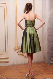 Taffeta Strapless Short A-line Dress with Hand-made Flower