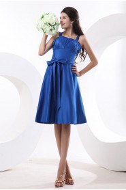 Satin Straps Neckline Short A-line Dress with Pleated