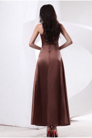 Satin Strapless Ankle-Length A-line Dress with Pleated