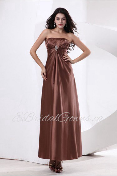 Satin Strapless Ankle-Length A-line Dress with Pleated