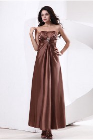 Satin Strapless Ankle-Length A-line Dress with Pleated