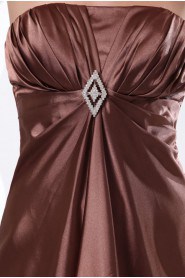 Satin Strapless Ankle-Length A-line Dress with Pleated