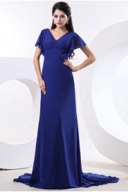 Chiffon V-Neckline A-line Dress with Pleat