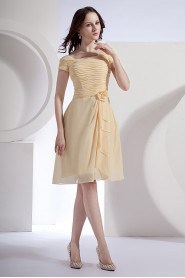 Chiffon Round Neckline Short A-line Dress with Hand-made Flower