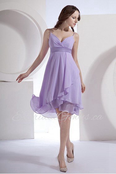 Chiffon Spaghetti Straps Short Dress with Sash