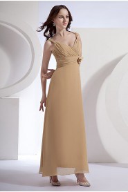 Chiffon V-Neckline Ankle-Length A-line Dress with Ruffle