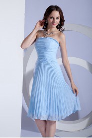 Chiffon Strapless Short Dress with Pleated