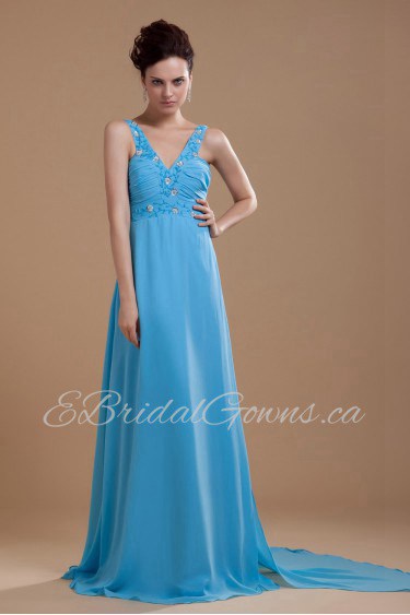 Chiffon V-Neckline Floor Length A-line Dress 