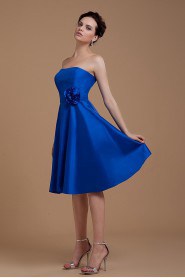 Satin Straps Neckline Short A-Line Dress with Manual Flower