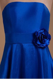 Satin Straps Neckline Short A-Line Dress with Manual Flower