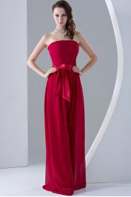 Chiffon Strapless Floor Length Column Dress with Ruffle