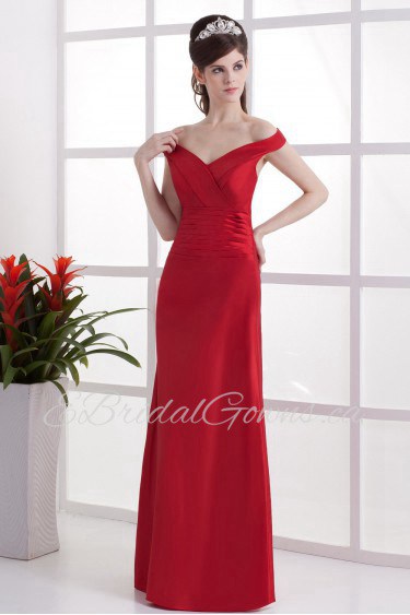 Taffeta Off-the-Shoudler Floor Length Empire Dress with Ruffle