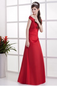 Taffeta Off-the-Shoudler Floor Length Empire Dress with Ruffle