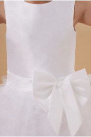 Satin and Tulle Jewel Neckline Ankle-Length A-line Dress with Bow