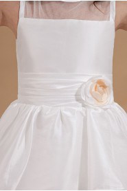 Satin and Organza Jewel Neckline Tea-Length A-line Dress