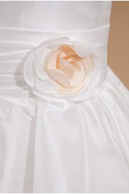 Satin and Organza Jewel Neckline Tea-Length A-line Dress