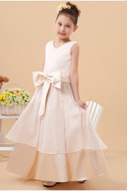 Charmeuse V-Neckline Ankle-Length Beach Dress with Bowknot