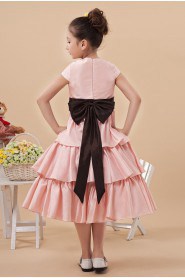Satin Jewel Neckline Short Princess Dress with Hand-made Flower and Cap-Sleeves