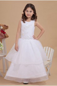 Satin and Tulle Bateau Neckline Ankle-Length A-line Dress with Embroidery