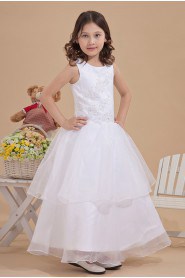 Satin and Tulle Bateau Neckline Ankle-Length A-line Dress with Embroidery