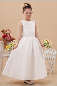 Satin and Tulle Bateau Neckline Ankle-Length Ball Gown Dress with Embroidery