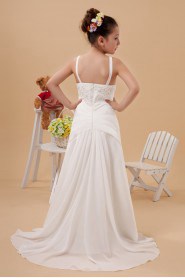 Satin Straps Neckline Floor Length A-line Dress with Embroidery 