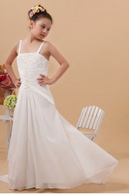 Satin Straps Neckline Floor Length A-line Dress with Embroidery 