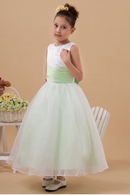 Taffeta and Organza Jewel Neckline Ankle-Length Ball Gown Dress with Bow