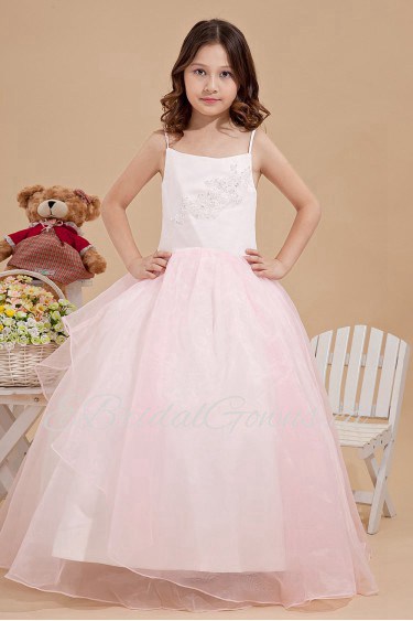 Taffeta and Organza Spaghetti Straps Floor Length Ball Gown Dress