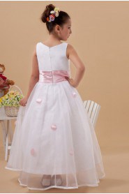 Taffeta and Organza Jewel Neckline Ankle-Length Ball Gown Dress