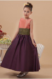 Taffeta Jewel Neckline Ankle-Length Ball Gown Dress with Bow