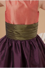 Taffeta Jewel Neckline Ankle-Length Ball Gown Dress with Bow