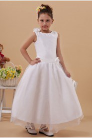 Satin and Organza Jewel Neckline Ankle-Length A-line Dress