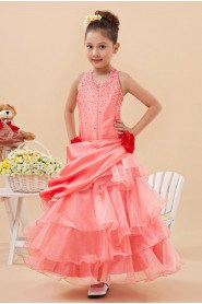 Taffeta and Yarn Halter Neckline Ankle-Length A-line Dresss