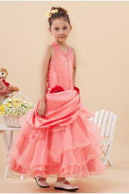 Taffeta and Yarn Halter Neckline Ankle-Length A-line Dresss