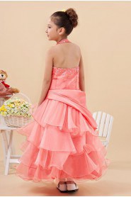 Taffeta and Yarn Halter Neckline Ankle-Length A-line Dresss