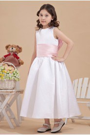 Satin Jewel Neckline Ankle-Length Ball Gown Dress with Bow