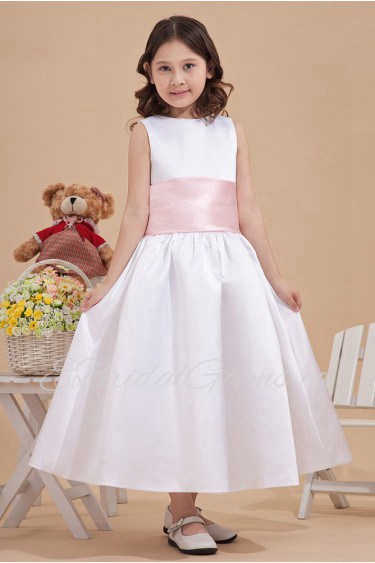 Satin Jewel Neckline Ankle-Length Ball Gown Dress with Bow